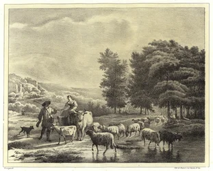 Landschap met herders en dieren